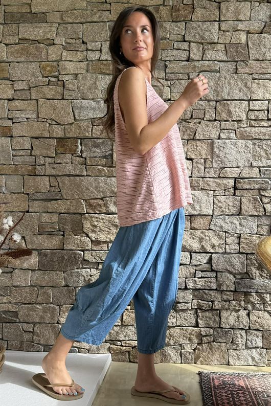  Benji Linen Panel Wave Vest Wild Rose - 